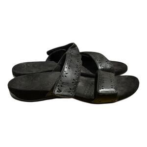 Vionic Belize Black Leather Orthotic Slide Sandals Women's Size 8 Adjustable